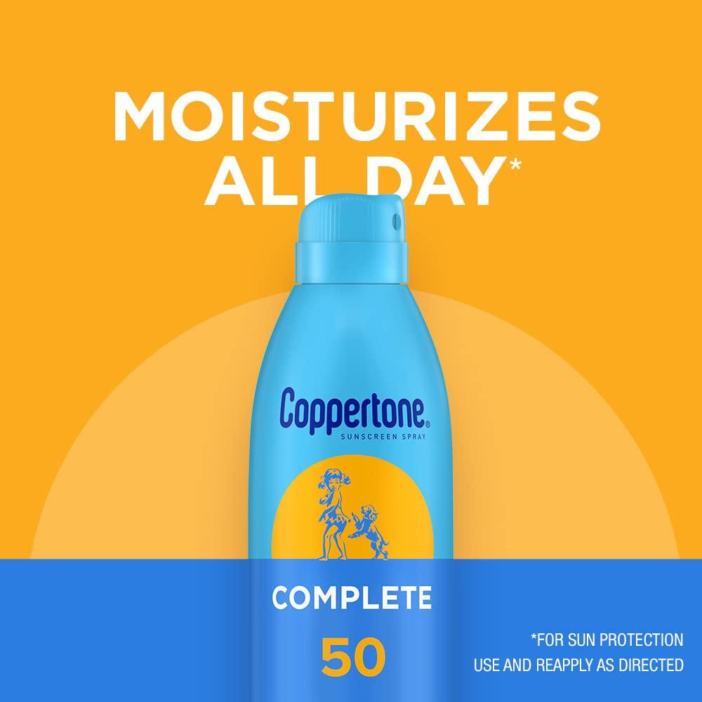 imageCoppertone Complete Sunscreen Spray SPF 50 Spray Sunscreen for Body Lightweight Water Resistant 55 Oz Pack of 3