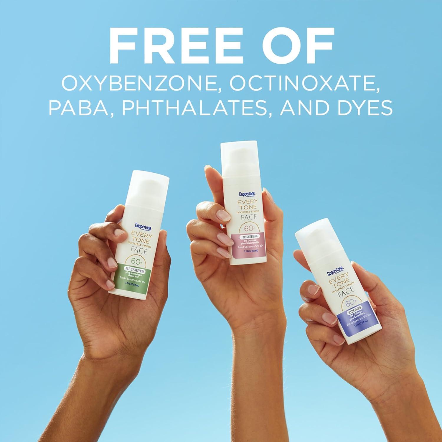 imageCoppertone Every Tone Invisible Finish Hydrating UV Defense Face Sunscreen SPF 60 with Ceramides Lightweight Blends in Clear Sunscreen for All Skin Tones 17 Fl Oz Pump Bottle