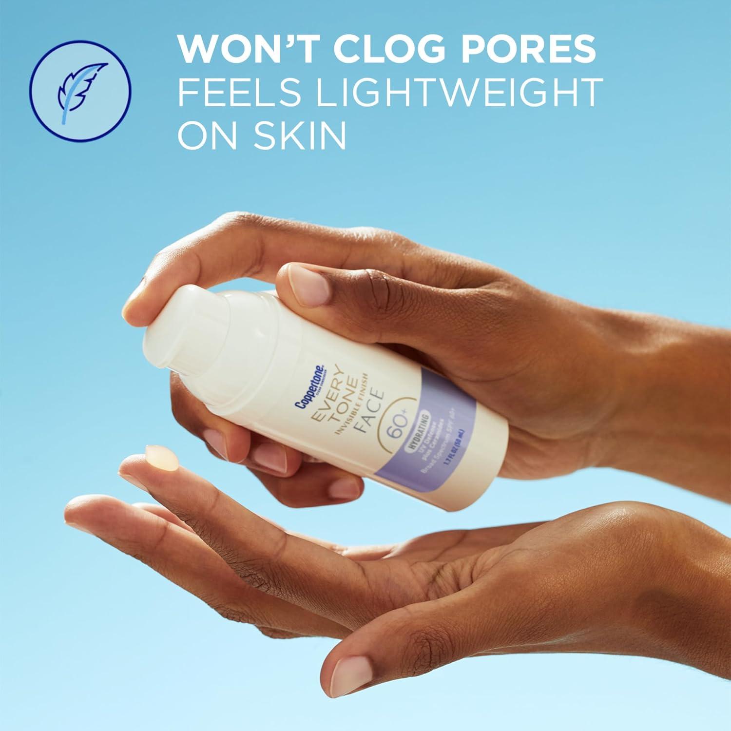 imageCoppertone Every Tone Invisible Finish Hydrating UV Defense Face Sunscreen SPF 60 with Ceramides Lightweight Blends in Clear Sunscreen for All Skin Tones 17 Fl Oz Pump Bottle