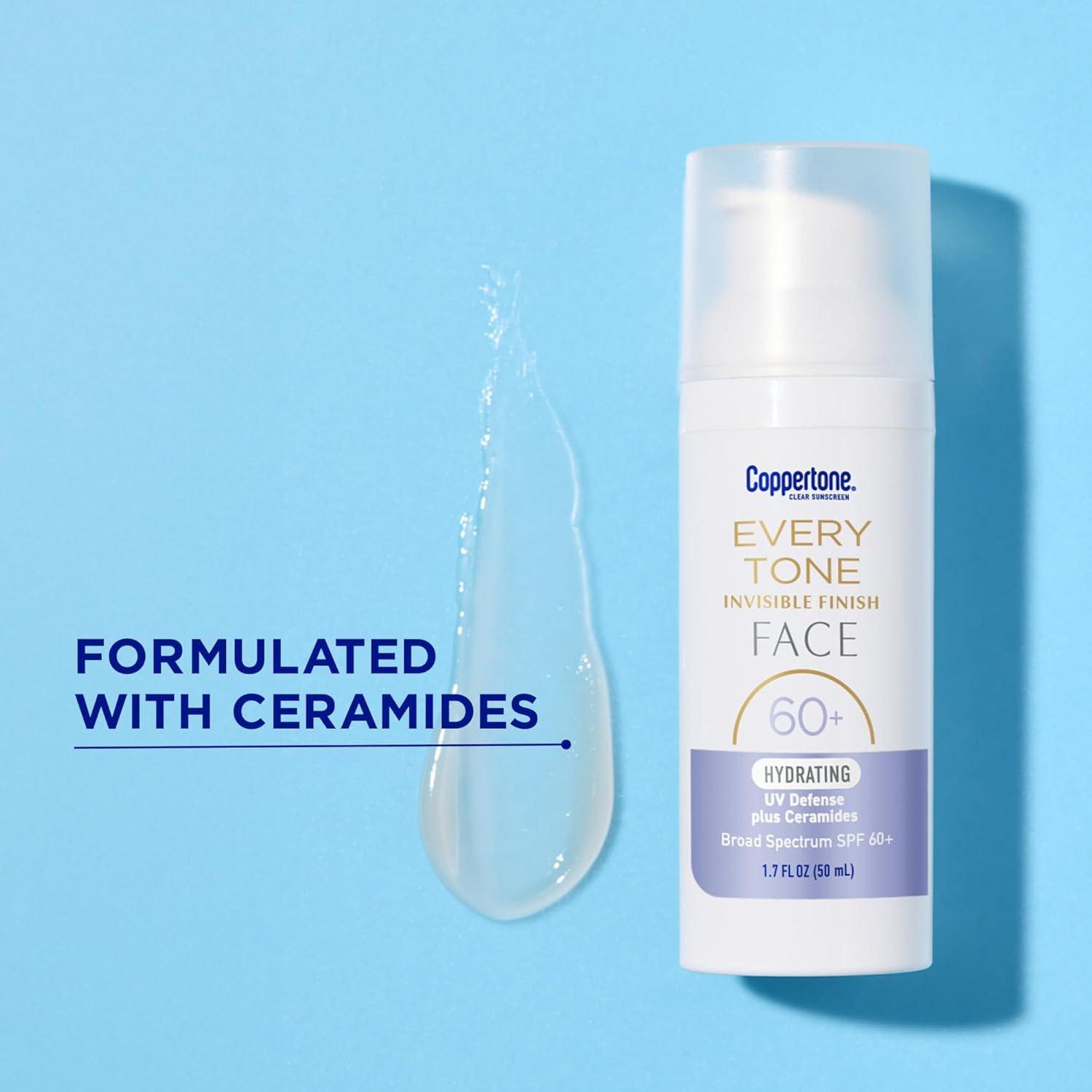 imageCoppertone Every Tone Invisible Finish Hydrating UV Defense Face Sunscreen SPF 60 with Ceramides Lightweight Blends in Clear Sunscreen for All Skin Tones 17 Fl Oz Pump Bottle