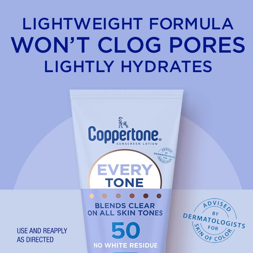 imageCoppertone Every Tone Sunscreen Lotion SPF 50 Lightweight Rubs on Clear Sunscreen for All Skin Tones Formulated with Nourishing Vitamin E 7 Fl Oz Tube7 Fl Oz Pack of 1