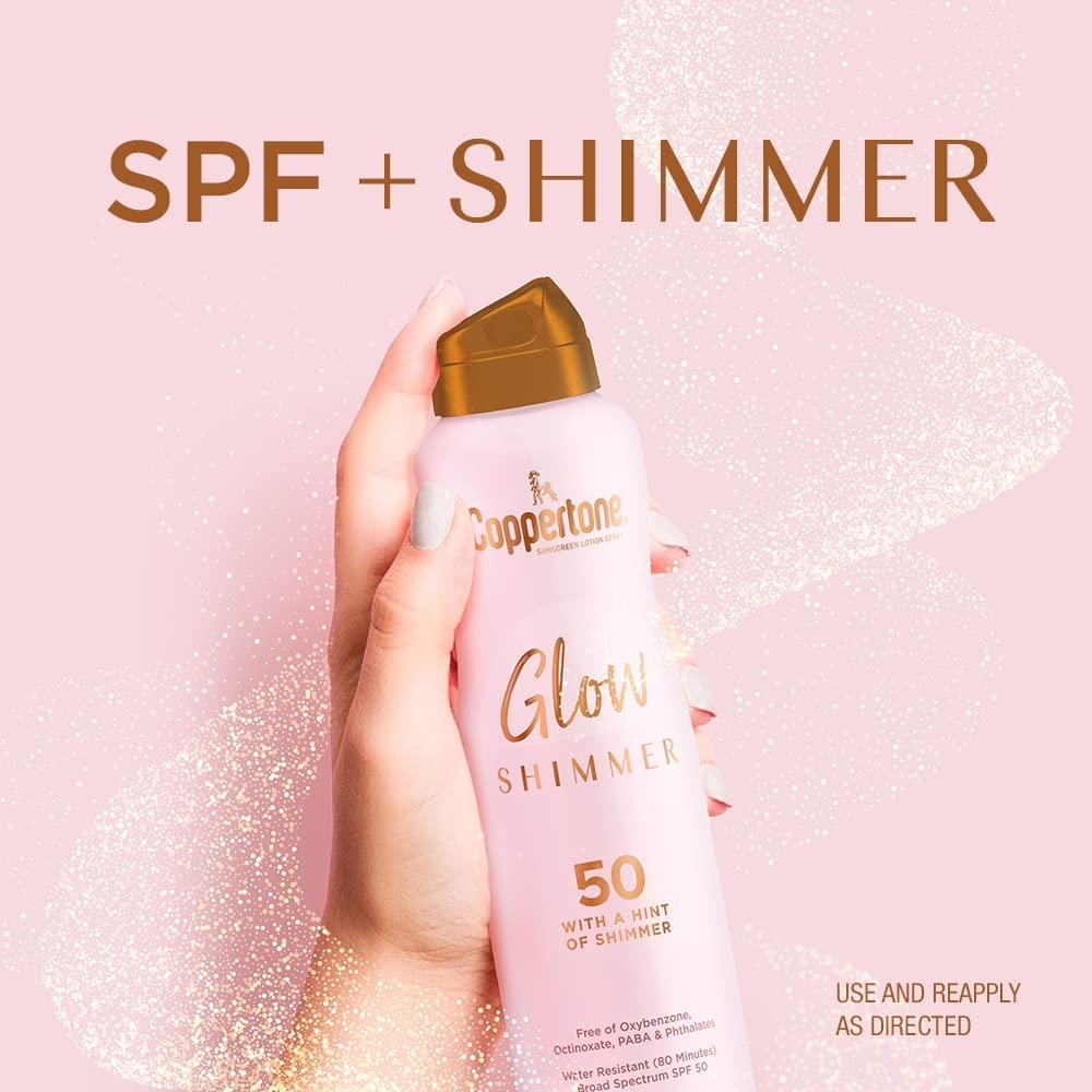 imageCoppertone Glow with Shimmer Sunscreen Spray SPF 50 Water Resistant Spray Sunscreen Broad Spectrum SPF 50 Sunscreen Spray 5 Oz SpraySPF 50