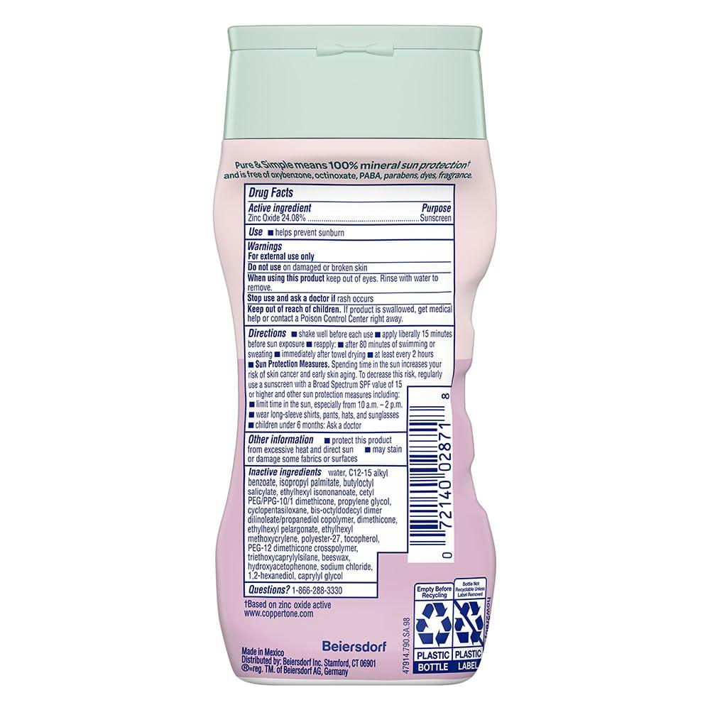 imageCoppertone Pure and Simple Baby Sunscreen Lotion SPF 50 Zinc Oxide Mineral Sunscreen for Babies Hypoallergenic and Tear Free 6 Fl Oz Bottle
