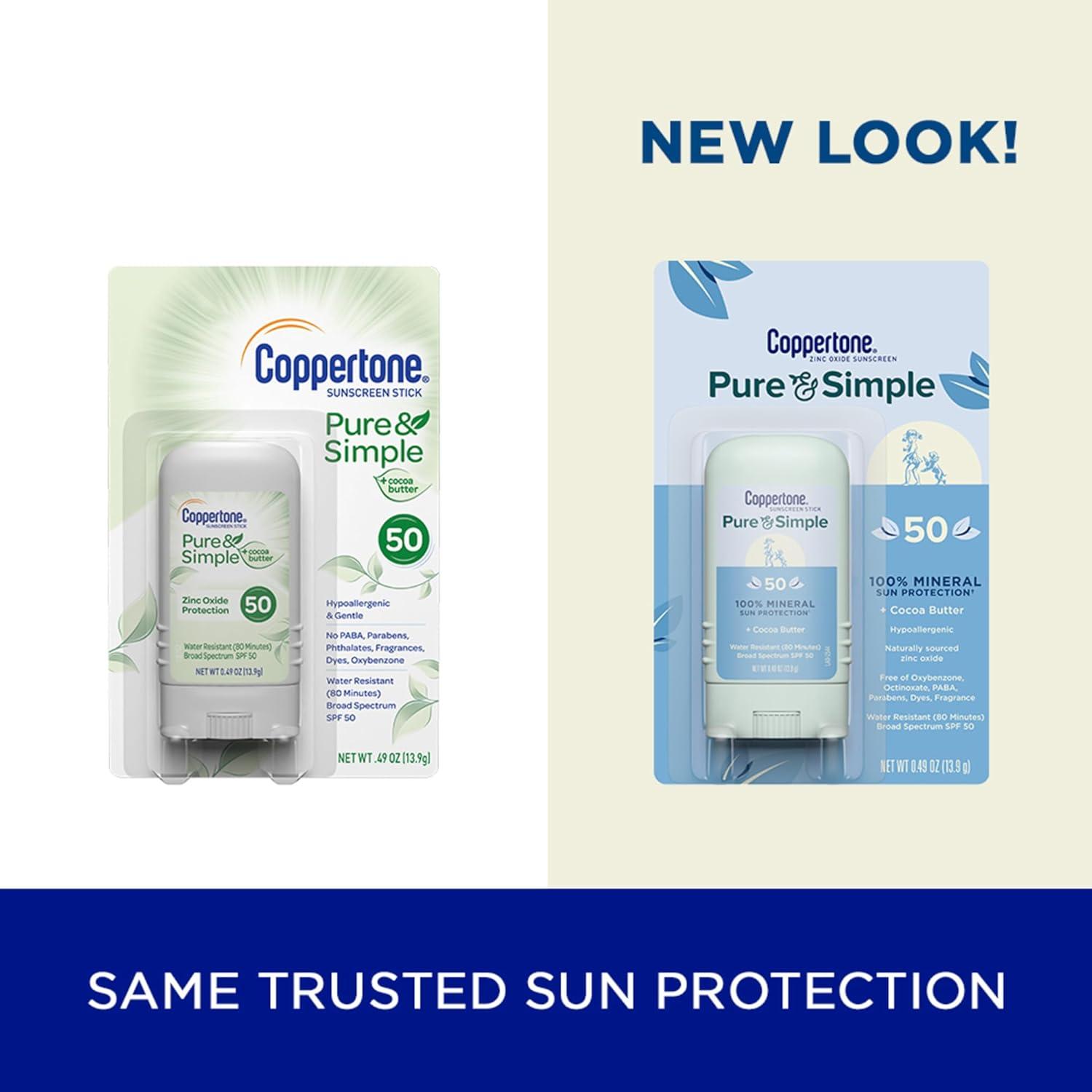 imageCoppertone Pure and Simple Mineral Sunscreen Stick SPF 50 Water Resistant Hypoallergenic Face Sunscreen with Broad Spectrum UVAUVB Protection 049 oz Stick