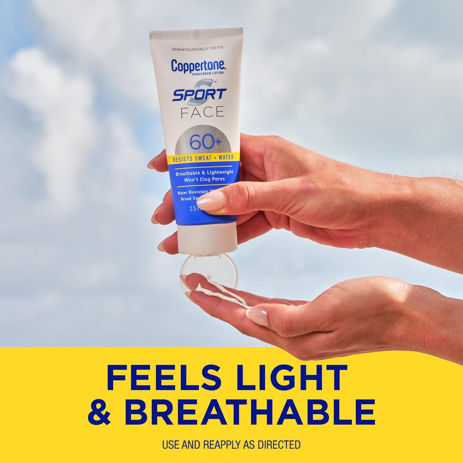 imageCoppertone Sport Face Sunscreen Lotion SPF 60 Water Resistant Sunscreen with Broad Spectrum SPF 60 Lightweight and Breathable 25 Fl Oz Tube