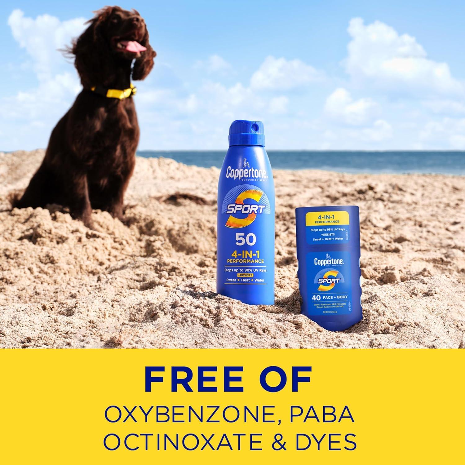 imageCoppertone Sport Sunscreen Spray Broad Spectrum SPF 50 Water Resistant Spray Sunscreen 55 Oz and Coppertone Sport Sunscreen Stick SPF 40 15 Oz
