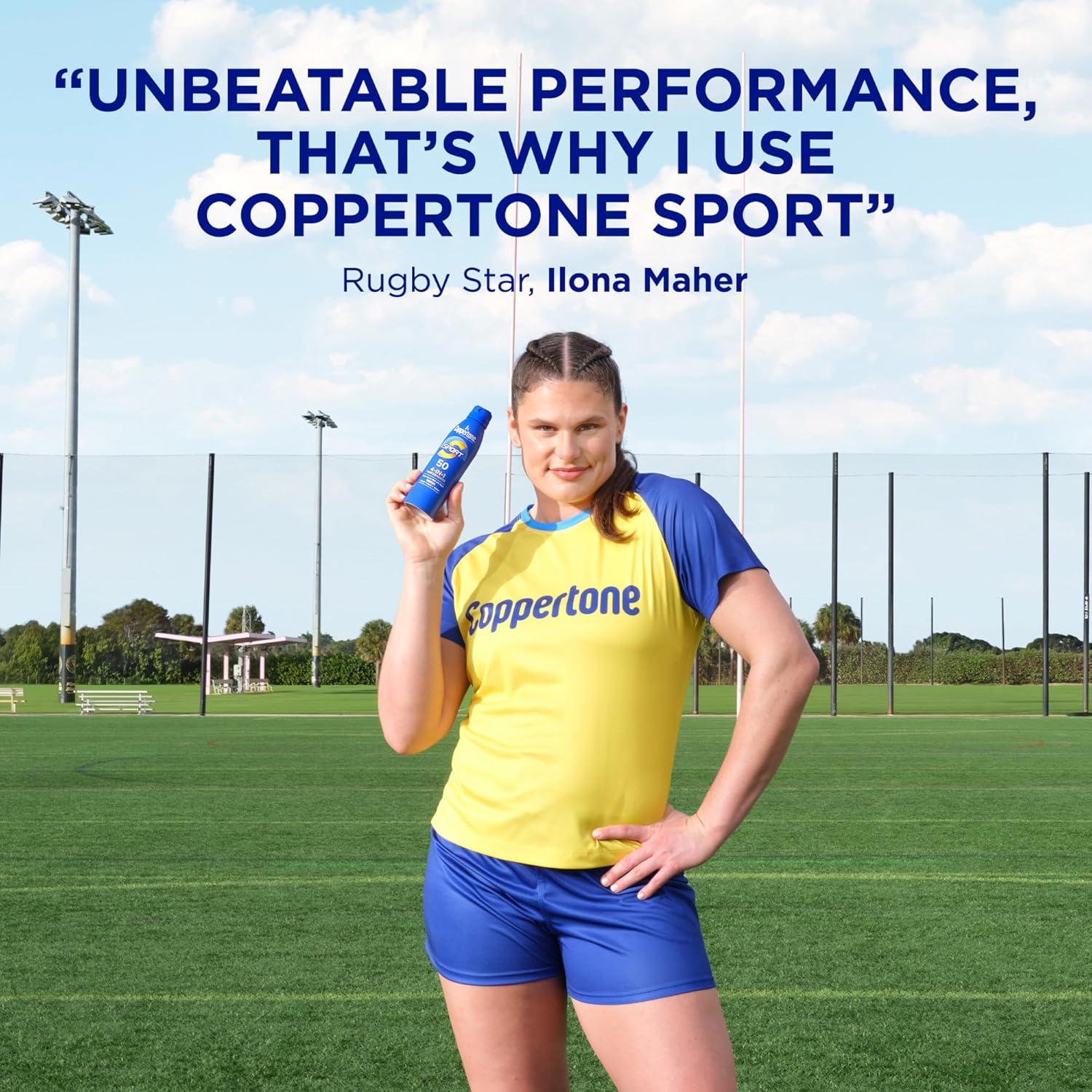 imageCoppertone Sport Sunscreen Spray SPF 50 Sweat Heat and Water Resistant Sunblock Lightweight Oxybenzone Free Spray Sunscreen Bulk Pack 55 Oz Bottle Pack of 3 Packaging May Vary