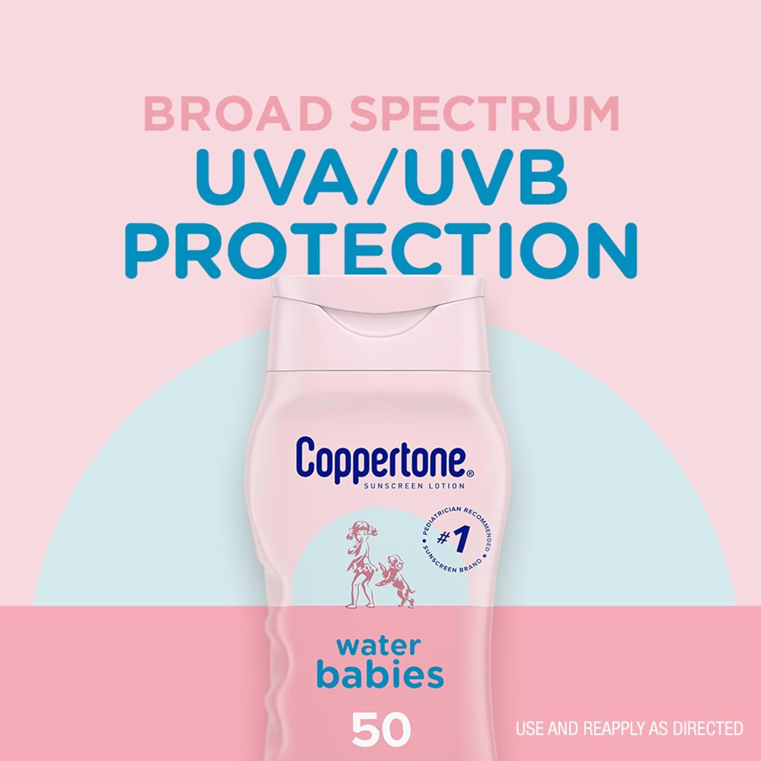 imageCoppertone WaterBabies Sunscreen Spray SPF 50 Spray On Sunscreen for Babies Water Resistant Pediatrician Recommended 6 Oz Pack of 28 Fl Oz Pack of 12