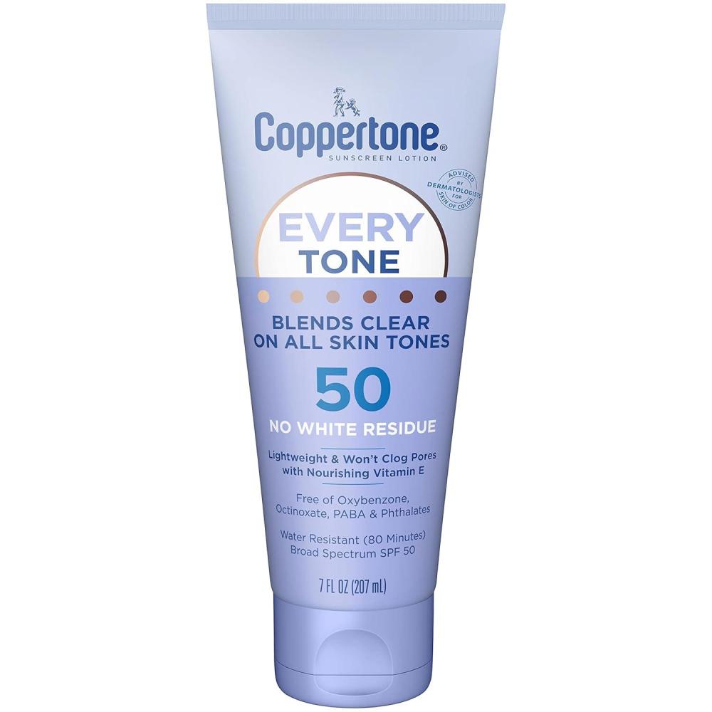 imageCoppertone Every Tone Sunscreen Lotion SPF 50 Lightweight Rubs on Clear Sunscreen for All Skin Tones Formulated with Nourishing Vitamin E 7 Fl Oz Tube7 Fl Oz Pack of 1