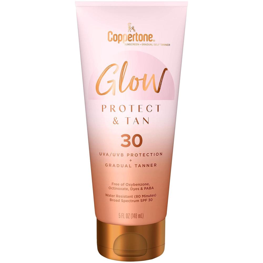 imageCoppertone Glow Protect and Tan Sunscreen Lotion  Gradual Self Tanner SPF 30 Sunscreen 5 Fl Oz Tube