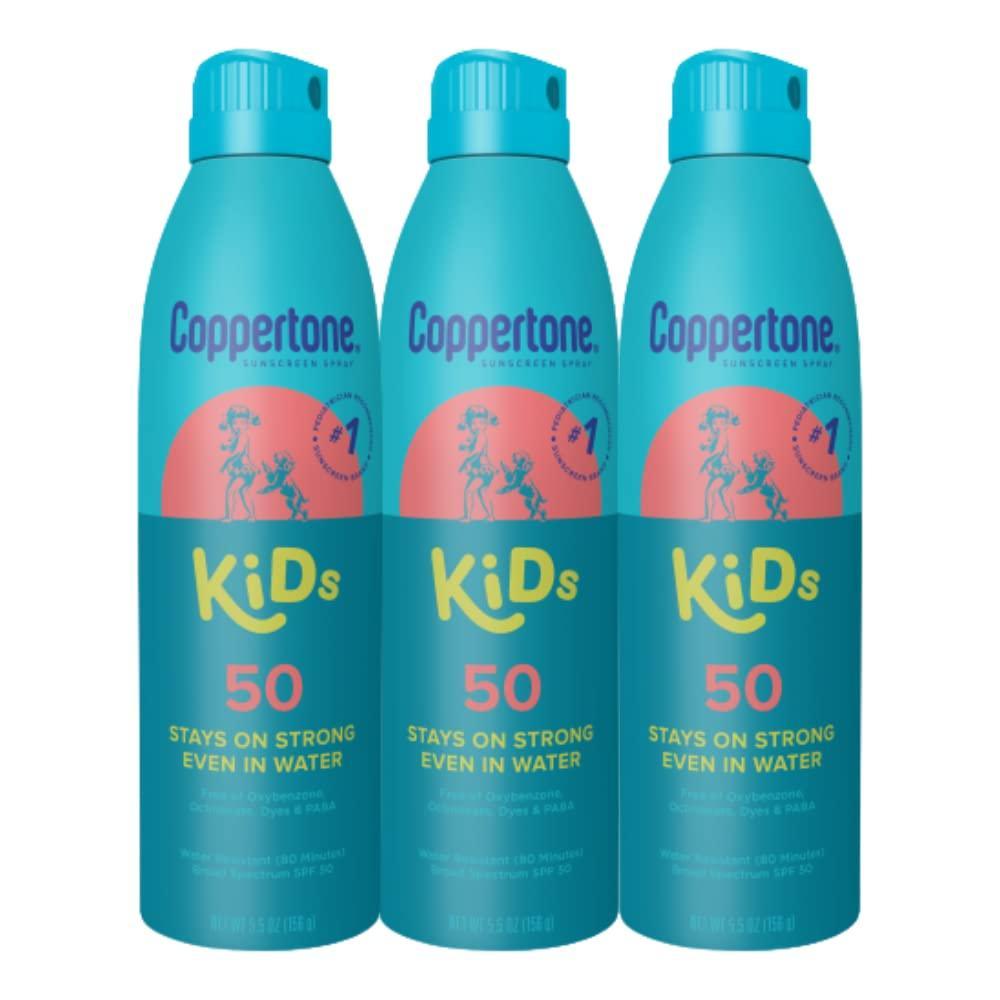 imageCoppertone Kids Sunscreen Spray SPF 50 5 Oz Can  Coppertone Pure and Simple Kids Mineral Sunscreen Stick SPF 50 049 Oz Stick Water Resistant Free From Oxybenzone Octinoxate PABA and DyesSPF 50 Pack of 3