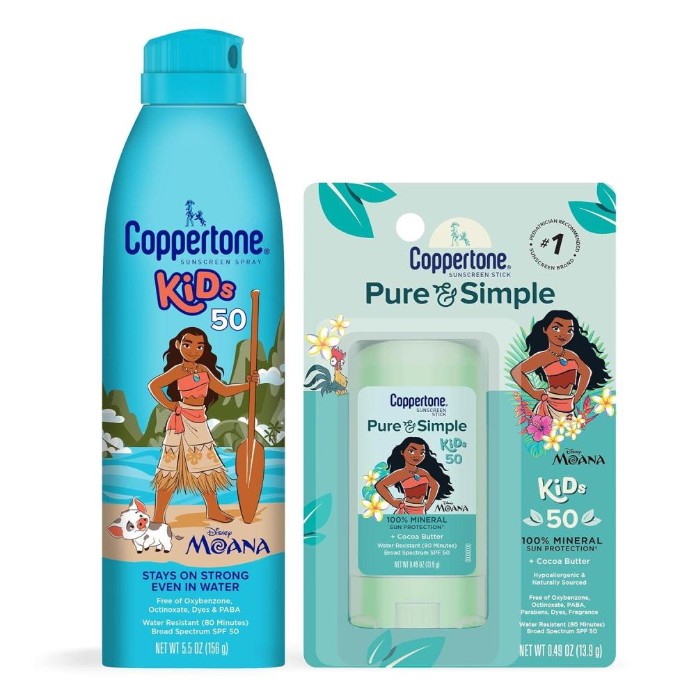 imageCoppertone Kids Sunscreen Spray SPF 50 5 Oz Can  Coppertone Pure and Simple Kids Mineral Sunscreen Stick SPF 50 049 Oz Stick Water Resistant Free From Oxybenzone Octinoxate PABA and DyesSPF 50 Bundle Pack