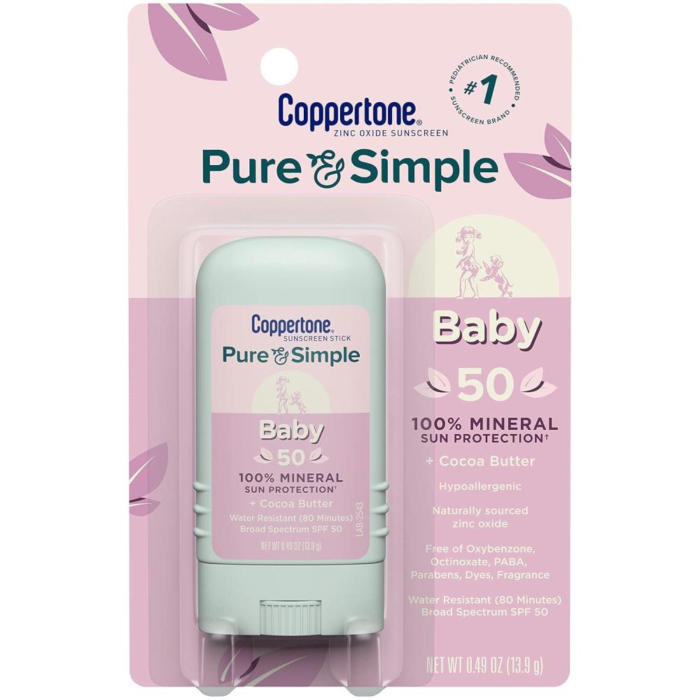 imageCoppertone Pure and Simple Zinc Oxide Mineral Sunscreen Lotion SPF 50 Water Resistant Sunscreen for Sensitive Skin Hypoallergenic and Fragrance Free 6 Fl Oz BottleSPF 50 Stick