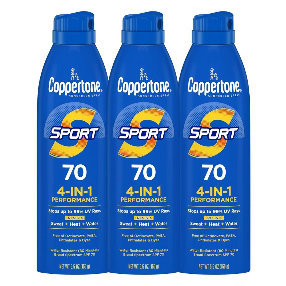 imageCoppertone SPORT Sunscreen Spray SPF 70 Water Resistant Sunscreen Broad Spectrum SPF 70 Sunscreen Bulk Sunscreen Pack 55 Oz Spray Pack of 3