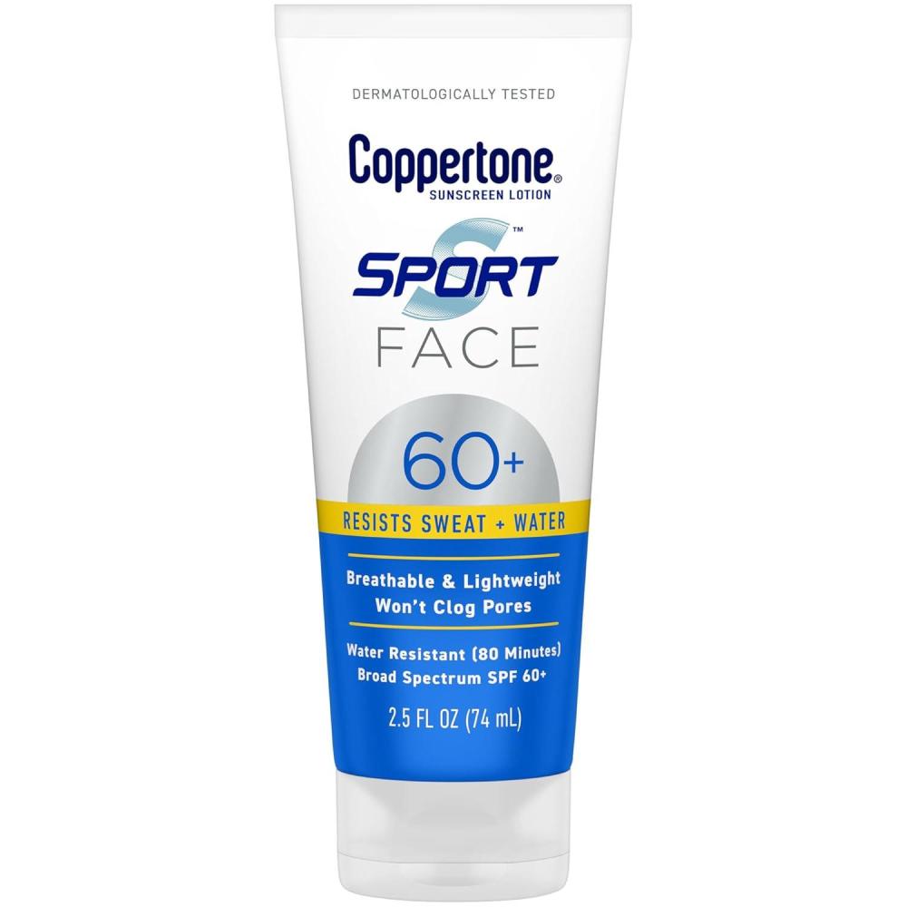 imageCoppertone Sport Face Sunscreen Lotion SPF 60 Water Resistant Sunscreen with Broad Spectrum SPF 60 Lightweight and Breathable 25 Fl Oz Tube