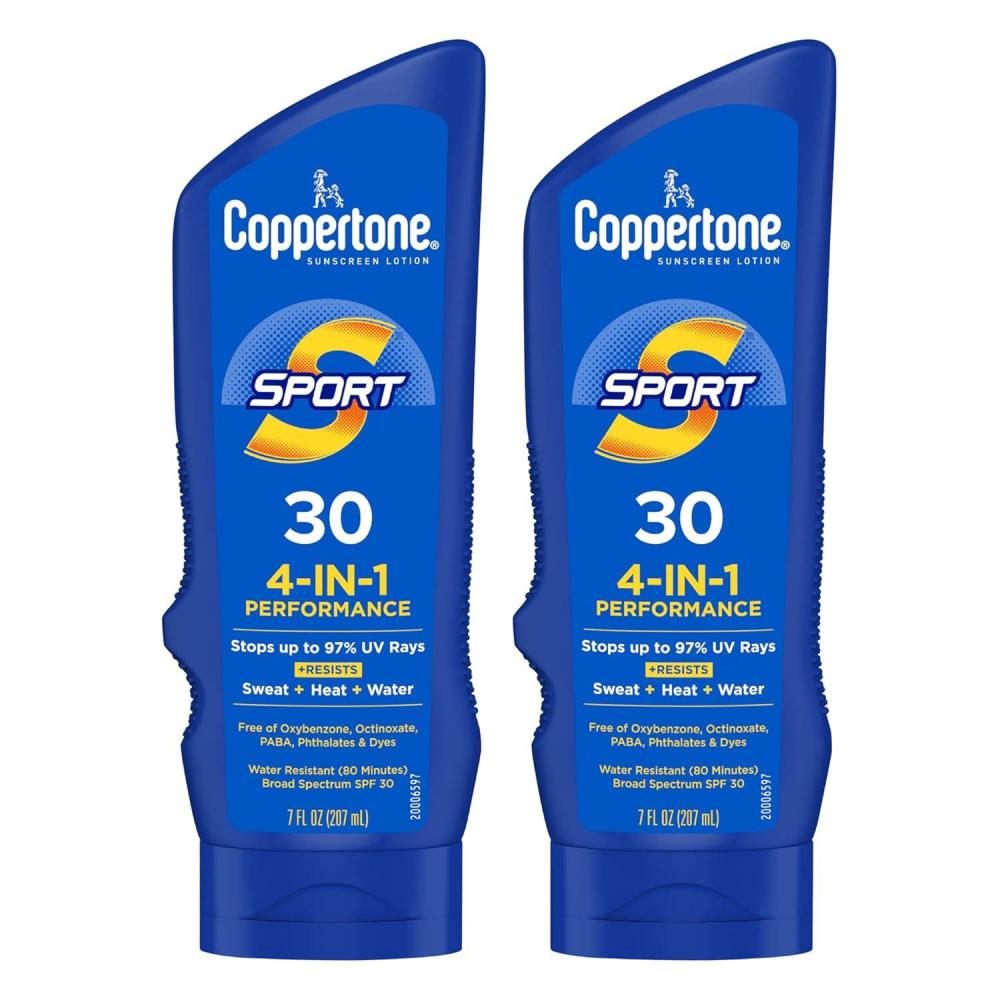 imageCoppertone Sport Sunscreen Lotion SPF 30 Sweat Heat and Water Resistant Sunblock Lightweight Oxybenzone Free Sunscreen Twin Pack 7 Fl Oz Bottle Pack of 2