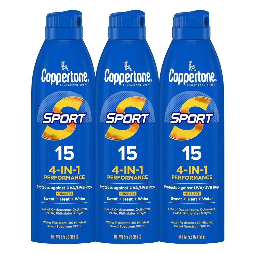 imageCoppertone Sport Sunscreen Spray Broad Spectrum SPF 15 Water Resistant Spray Sunscreen 55 Oz Pack of 3