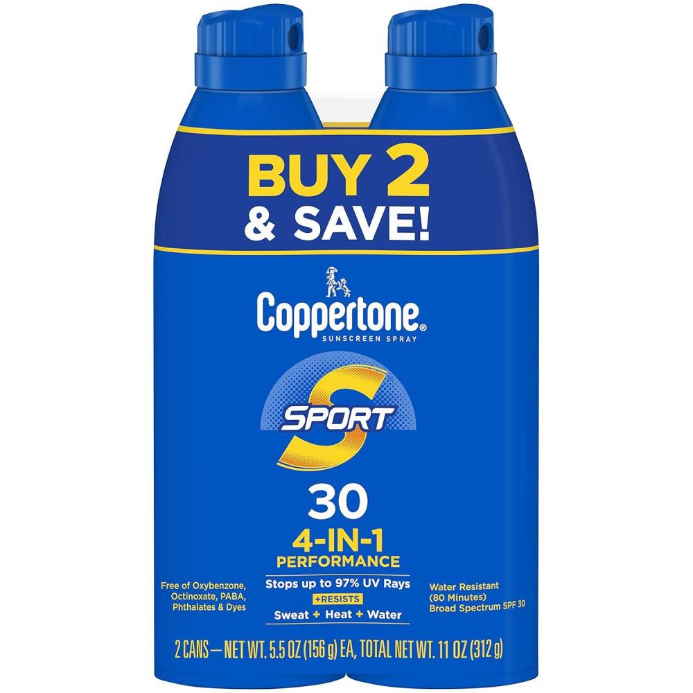 imageCoppertone Sport Sunscreen Spray SPF 30 Water Resistant Spray Sunscreen Pack 55 Oz Pack of 2 Packaging May Vary