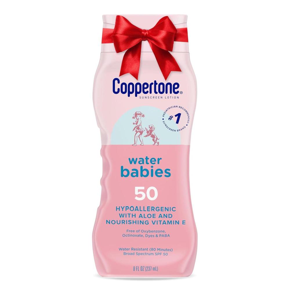 imageCoppertone WaterBabies Baby Sunscreen Lotion SPF 50 Hypoallergenic Sunscreen for Babies Water Resistant Pediatrician Recommended Holiday Gifts for Babies 8 Fl Oz Bottle