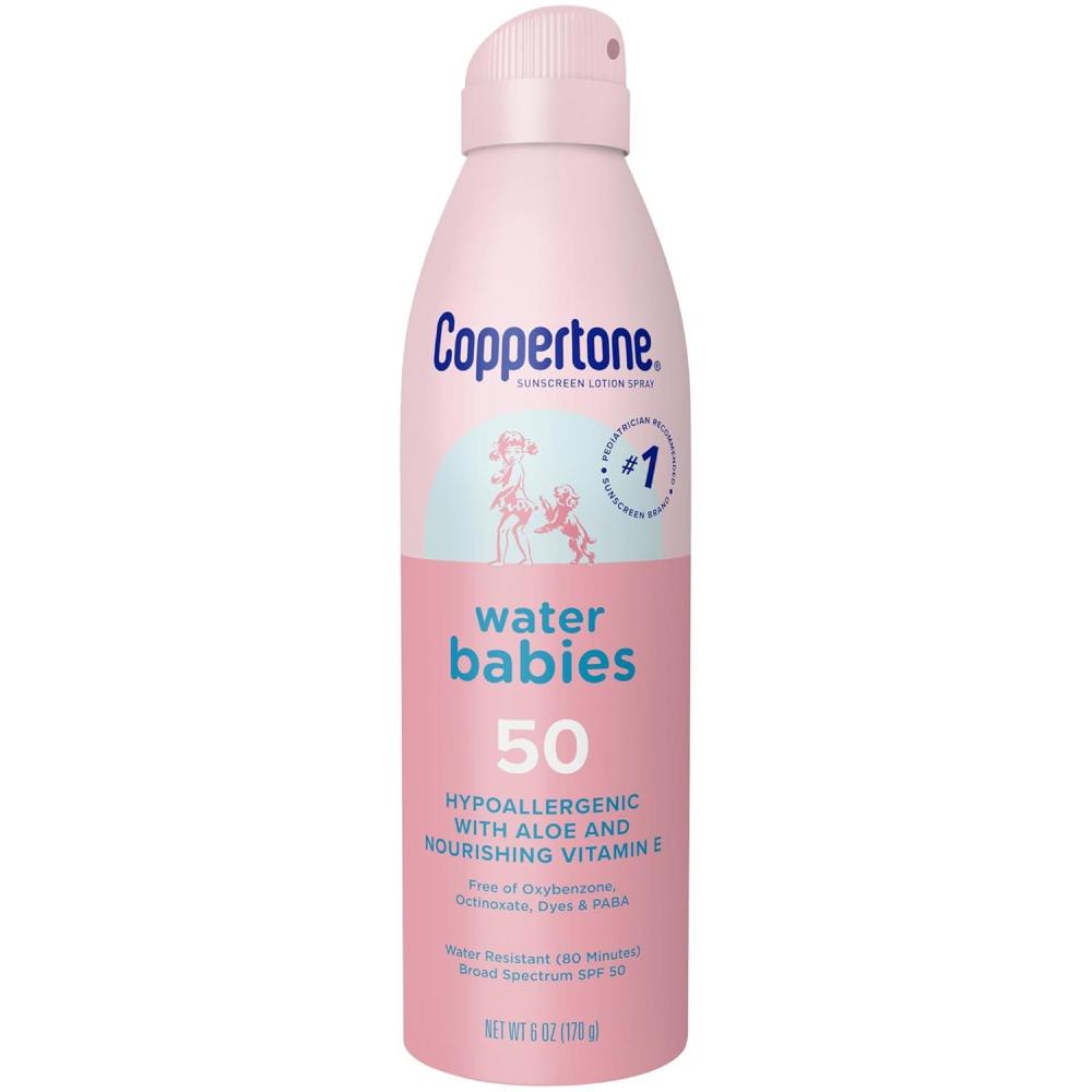 imageCoppertone WaterBabies Sunscreen Spray SPF 50 Spray On Sunscreen for Babies Water Resistant Pediatrician Recommended 6 Oz Pack of 26 Ounce Pack of 1