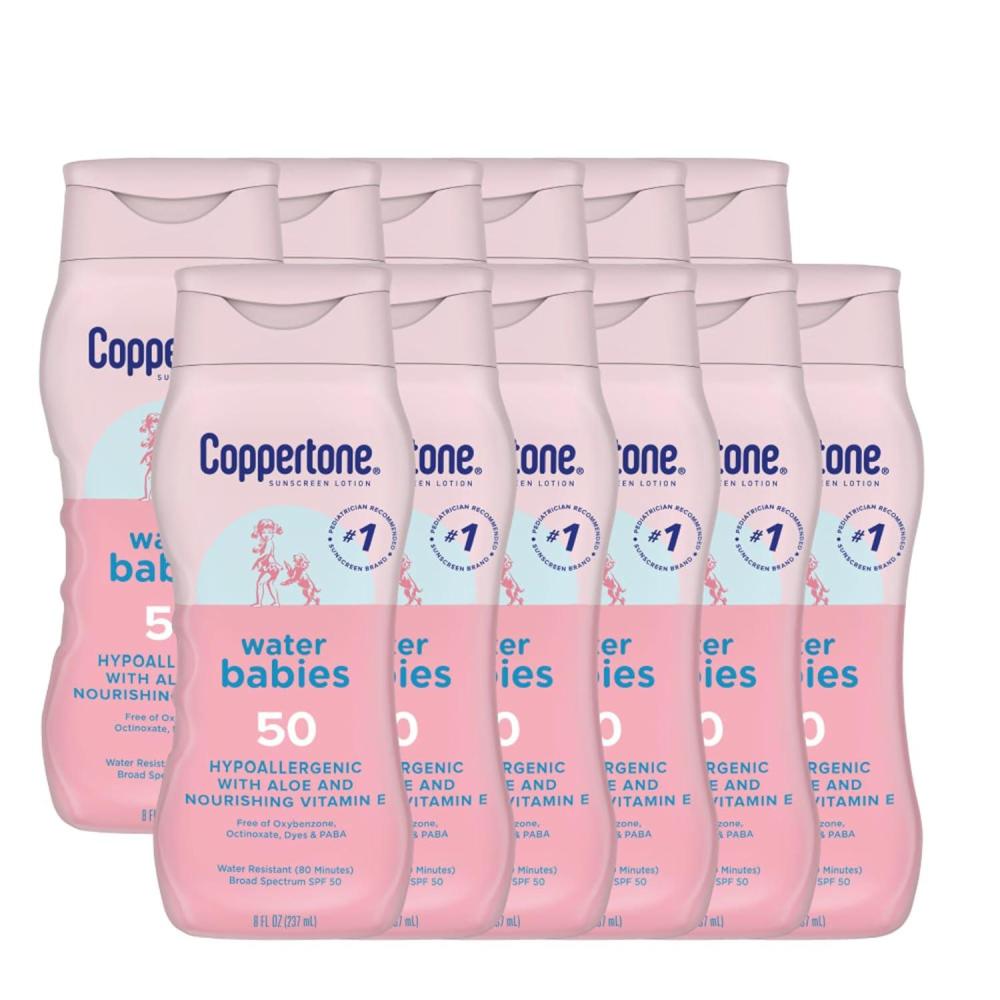 imageCoppertone WaterBabies Sunscreen Spray SPF 50 Spray On Sunscreen for Babies Water Resistant Pediatrician Recommended 6 Oz Pack of 28 Fl Oz Pack of 12