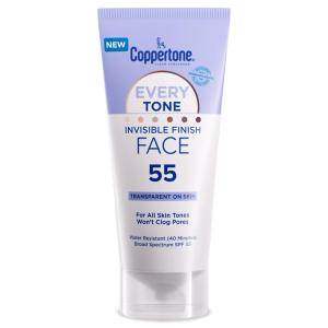 Coppertone Every Tone Invisible Finish Face Sunscreen SPF 55, Lightweight, Blends in Clear Sunscreen for All Skin Tones, 2 Fl Oz Tube(2 Fl Oz (Pack of 1))