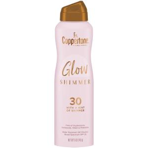 Coppertone Glow Shimmer Sunscreen Spray SPF 30, Water Resistant Broad Spectrum SPF 30 Spray Sunscreen, Free From Parabens, PABA, Phthalates, Octinoxate and Oxybenzone, 5 Oz Bottle, Pack of 2(SPF 30)