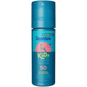 Coppertone Kids Roll On Sunscreen Lotion SPF 50, Tear Free Kids Sunscreen with Blue Color and Zinc Oxide Sun Protection, 2.5 Fl Oz Tube