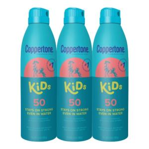Coppertone Kids Sunscreen Spray SPF 50 (5 Oz Can) + Coppertone Pure and Simple Kids Mineral Sunscreen Stick SPF 50 (0.49 Oz Stick), Water Resistant, Free From Oxybenzone, Octinoxate, PABA and Dyes(SPF 50 (Pack of 3))