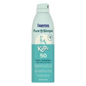 Coppertone Pure and Simple Zinc Oxide Mineral Sunscreen Spray SPF 50, Water Resistant Sunscreen for Sensitive Skin, Hypoallergenic and Fragrance Free, 5 Oz Can, Pack of 3(SPF 50)