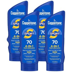Coppertone SPORT Sunscreen Lotion Broad Spectrum SPF 70 (7 Fluid Ounce) (Packaging may vary)(7 Fl Oz (Pack of 4))