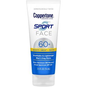 Coppertone Sport Face Sunscreen Lotion SPF 60+, Water Resistant Sunscreen with Broad Spectrum SPF 60+, Lightweight and Breathable, 2.5 Fl Oz Tube