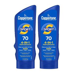Coppertone Sport Sunscreen Lotion, Broad Spectrum SPF 70 Sunscreen Multi Pack, 7 Fl Oz, Pack of 2(7 Fl Oz (Pack of 2))