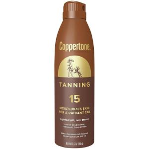 Coppertone Tanning Sunscreen Spray with Broad Spectrum SPF 15, Water Resistant Spray Sunscreen, Lightweight and Non-Greasy, 5.5 Oz(5.5 Ounce (Pack of 1))