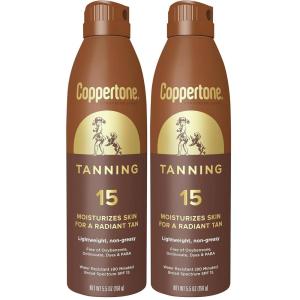 Coppertone Tanning Sunscreen Spray with Broad Spectrum SPF 15, Water Resistant Spray Sunscreen, Lightweight and Non-Greasy, 5.5 Oz(5.5 Ounce (Pack of 2))