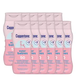 Coppertone WaterBabies Sunscreen Spray SPF 50, Spray On Sunscreen for Babies, Water Resistant, Pediatrician Recommended, 6 Oz, Pack of 2(8 Fl Oz (Pack of 12))